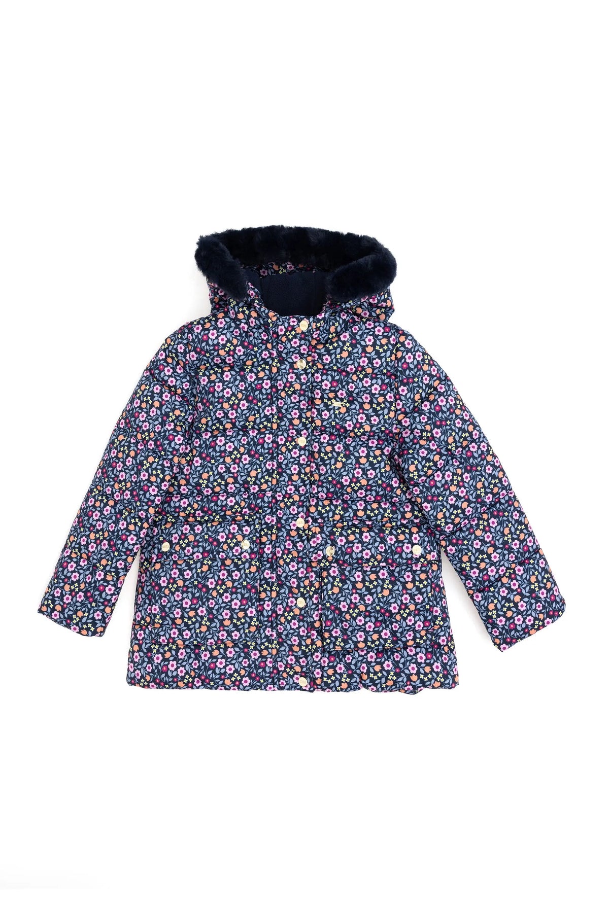 U.S. Polo Assn. Navy Girls Navy Floral Print Hooded Puffer Jacket SKU: G084SZ0MS0 1952488_VR033 Image 01