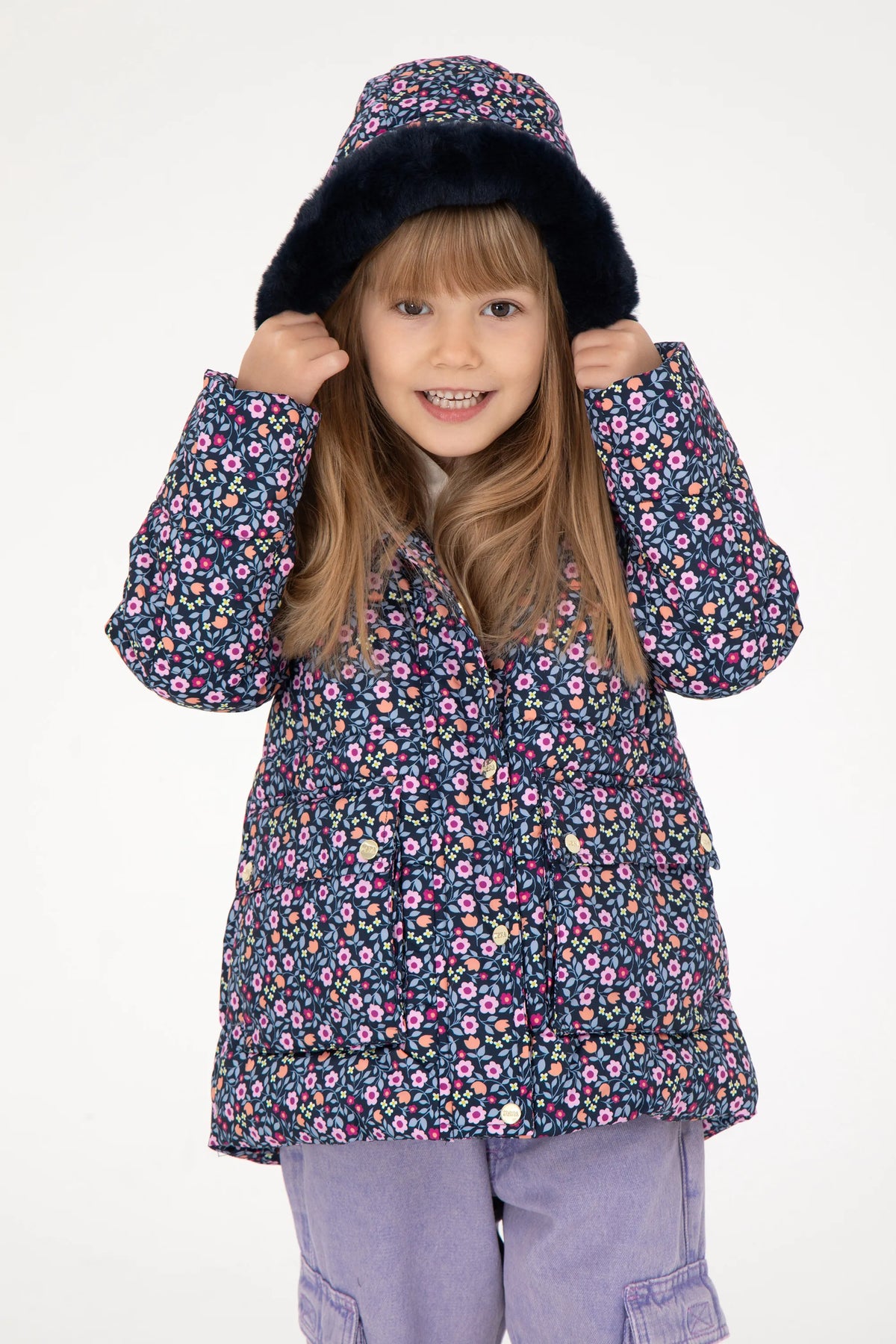 U.S. Polo Assn. Navy Girls Navy Floral Print Hooded Puffer Jacket SKU: G084SZ0MS0 1952488_VR033 Image 02