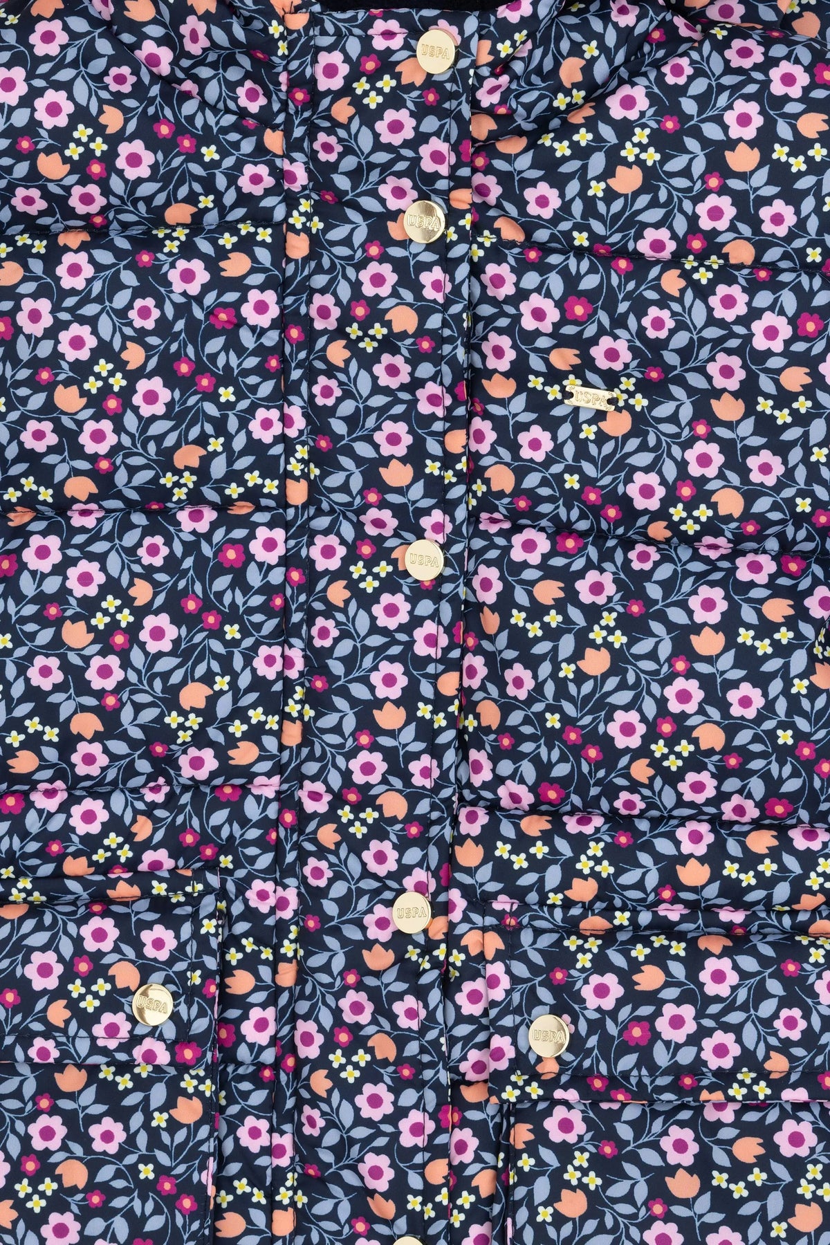 U.S. Polo Assn. Navy Girls Navy Floral Print Hooded Puffer Jacket SKU: G084SZ0MS0 1952488_VR033 Image 05