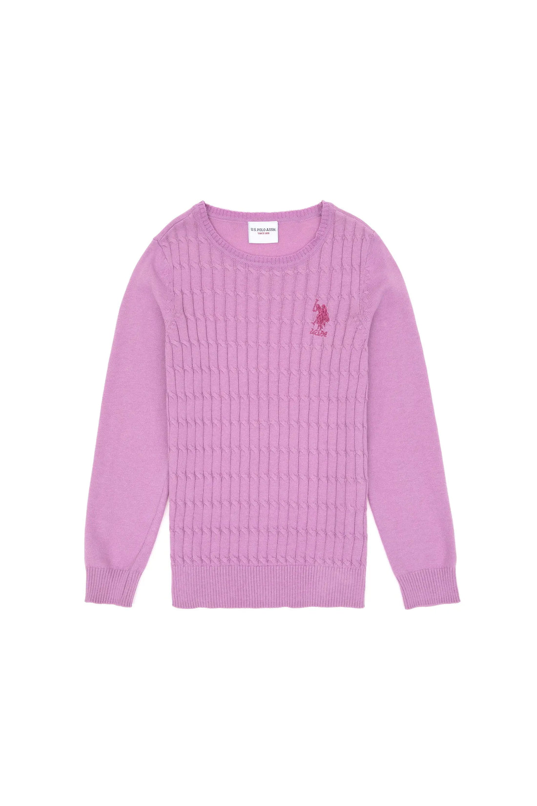 U.S. Polo Assn. Lilac Girls Lilac Cable Knit Crew Neck Pullover SKU: G084SZ0TK0 1921381_VR034 Image 01