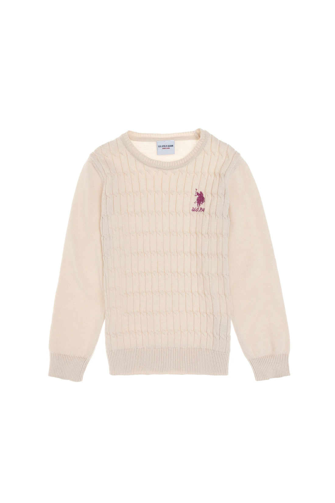 U.S. Polo Assn. Cream Girls Cream Cable Knit Crew Neck Pullover SKU: G084SZ0TK0 1921381_VR071 Image 02