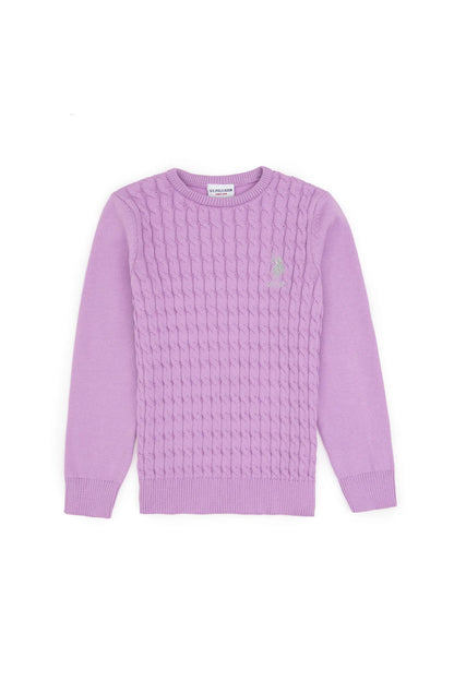 U.S. Polo Assn. Lilac Girls Lilac Cable Knit Long Sleeve Pullover SKU: G084SZ0TK0 PU-7776_VR034 Image 01