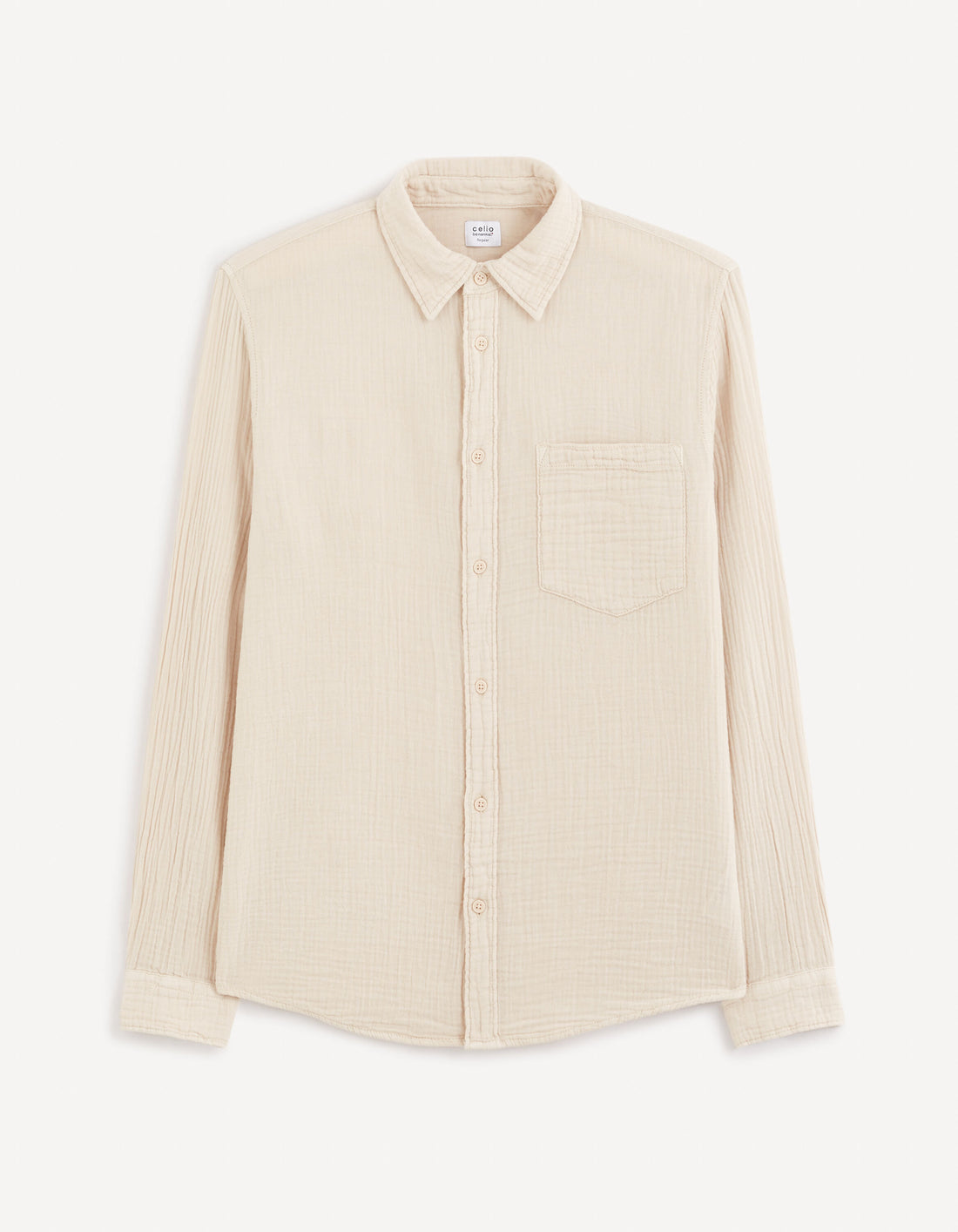 Regular Plain Cotton Gauze Shirt_GAGAZCO_BEIGE_01
