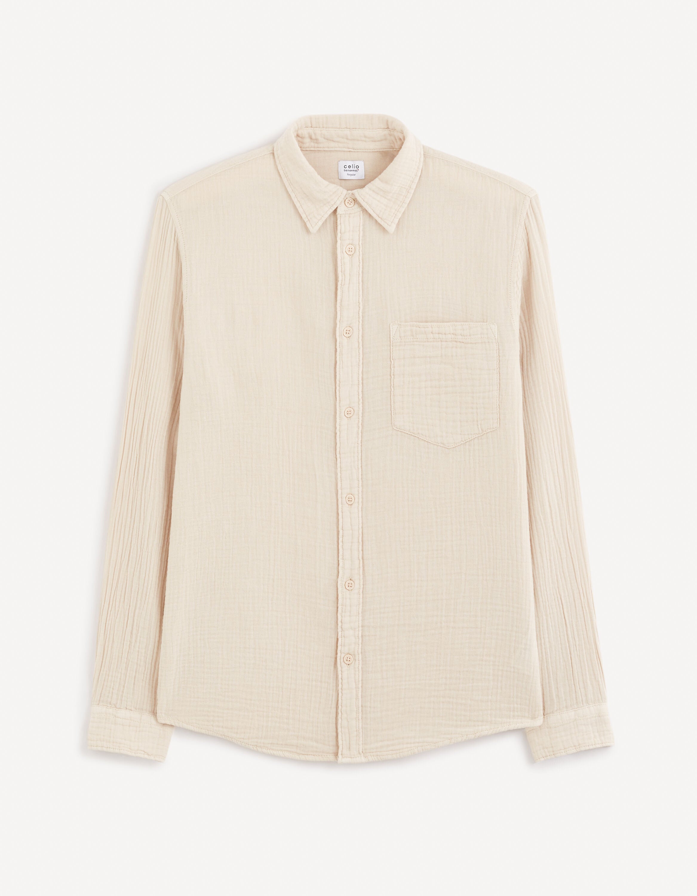Regular Plain Cotton Gauze Shirt_GAGAZCO_BEIGE_01