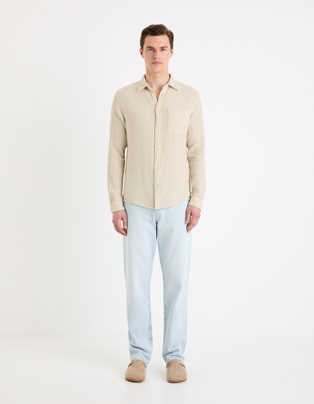 Regular Plain Cotton Gauze Shirt_GAGAZCO_BEIGE_02