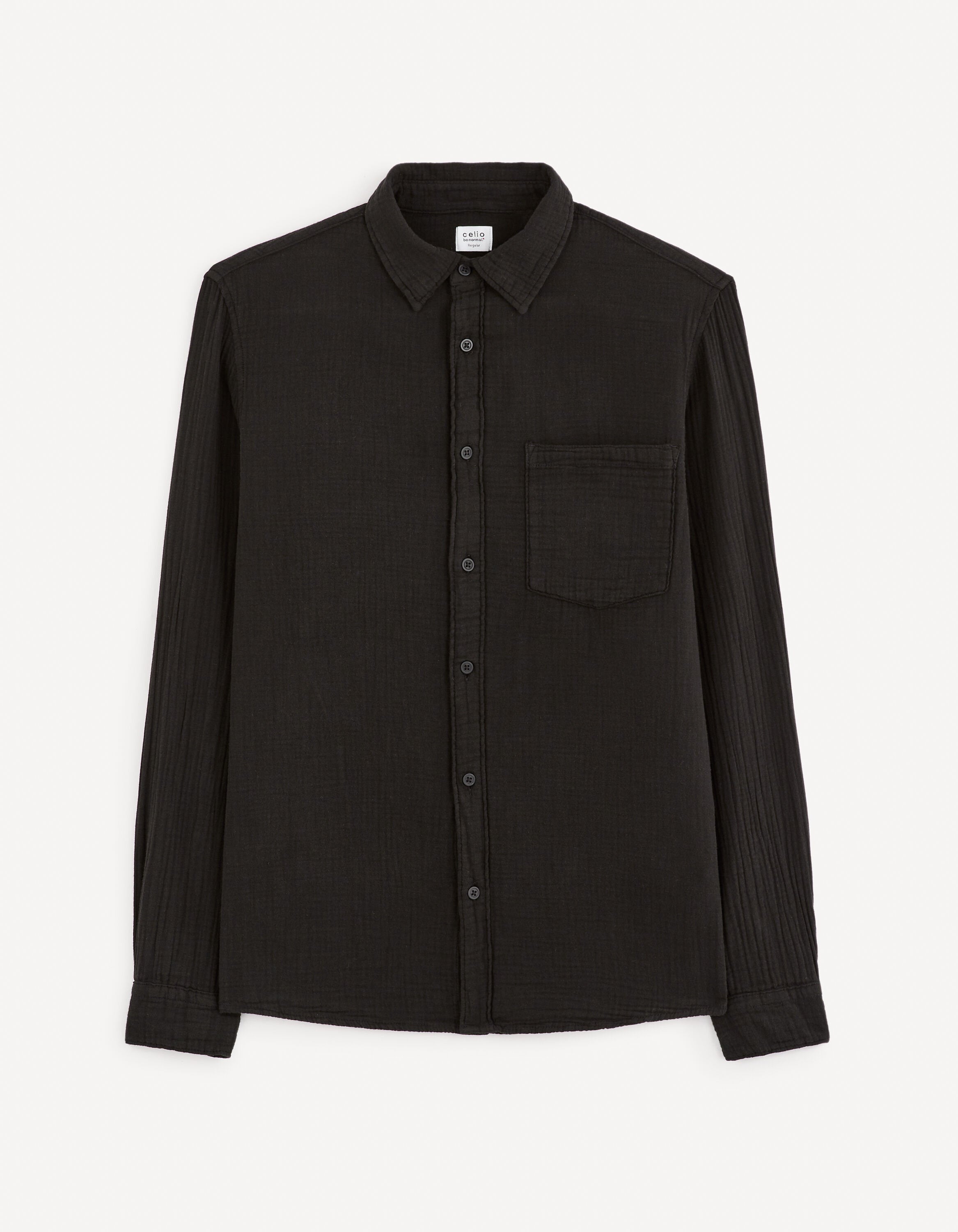 Regular Plain Cotton Gauze Shirt_GAGAZCO_BLACK_01