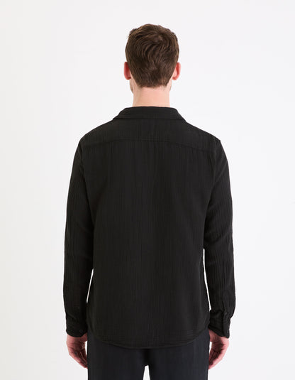 Regular Plain Cotton Gauze Shirt_GAGAZCO_BLACK_04