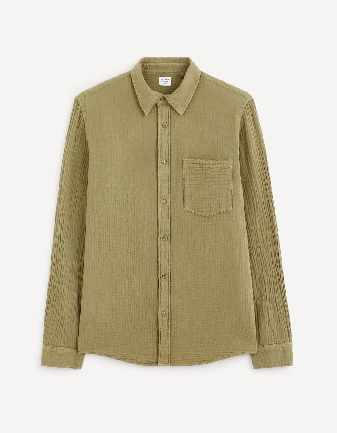 Regular Plain Cotton Gauze Shirt_GAGAZCO_KAKI_01