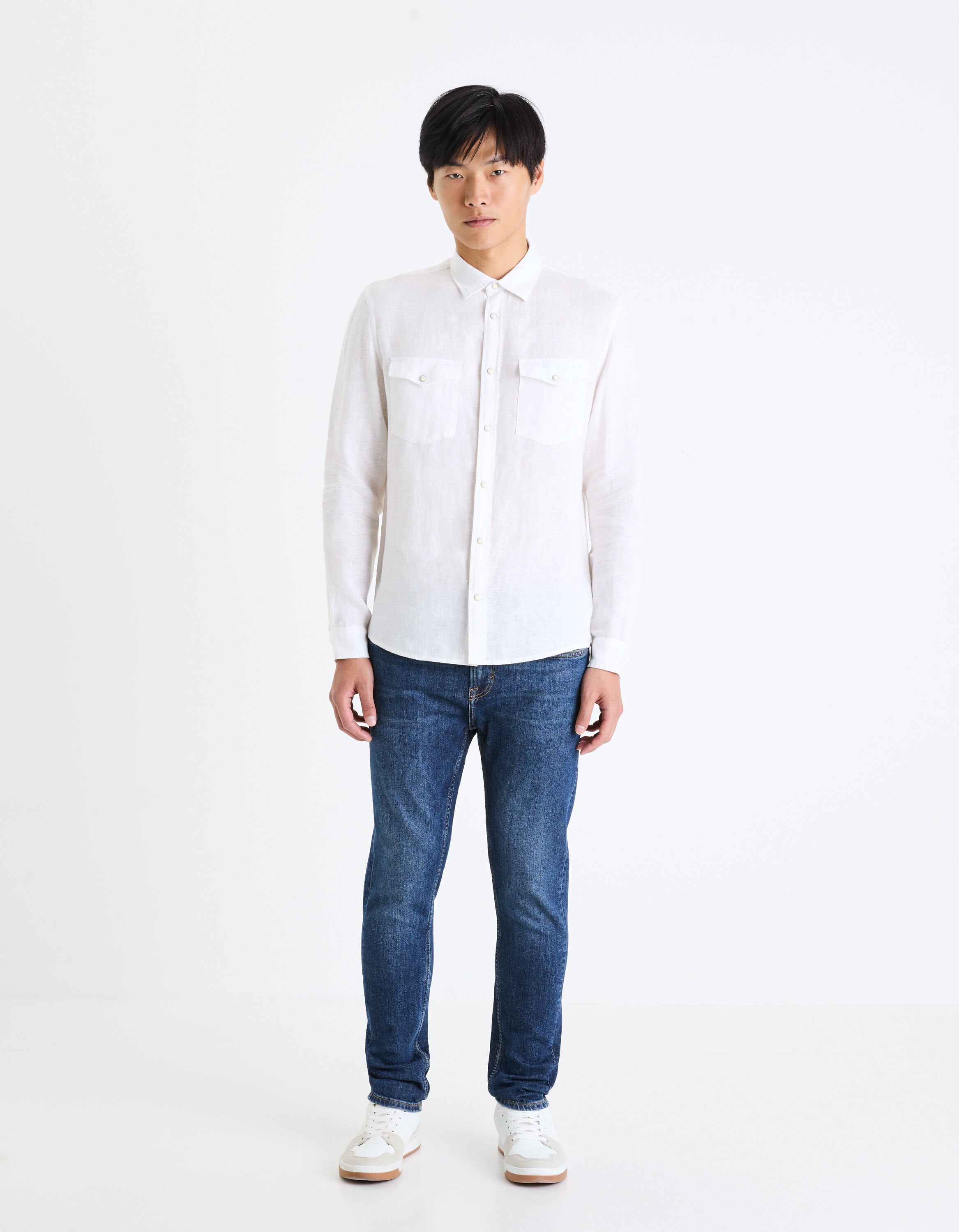 Regular Plain Linen Shirt_GALISNAP_WHITE_02