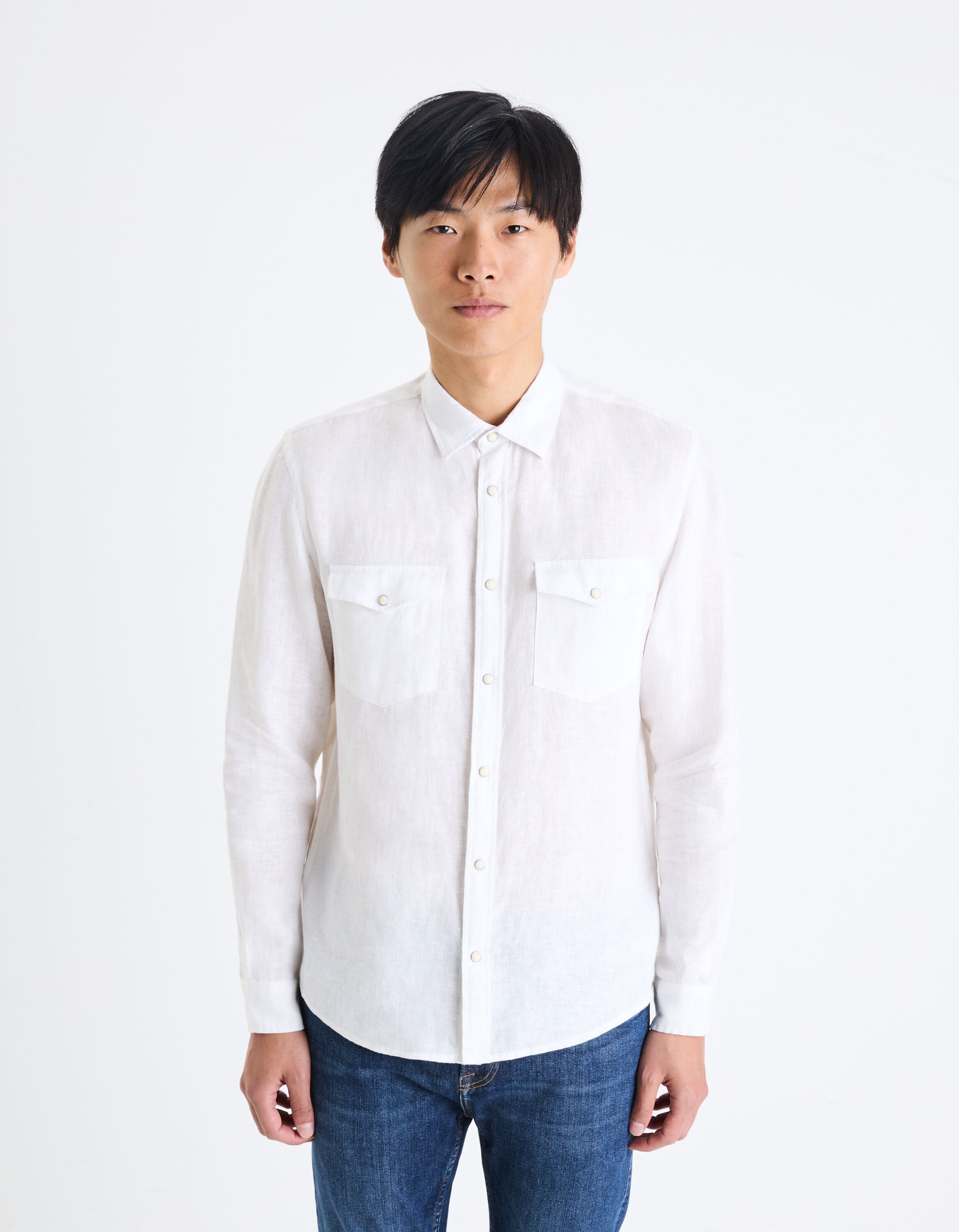 Regular Plain Linen Shirt_GALISNAP_WHITE_03