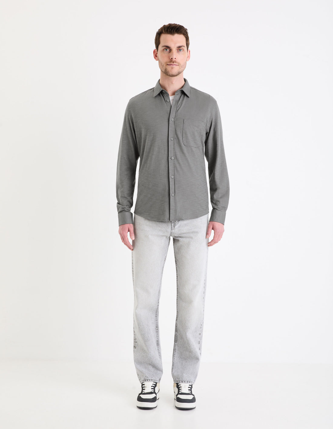 Regular Plain Knit Shirt_GASELLE_GREY_02