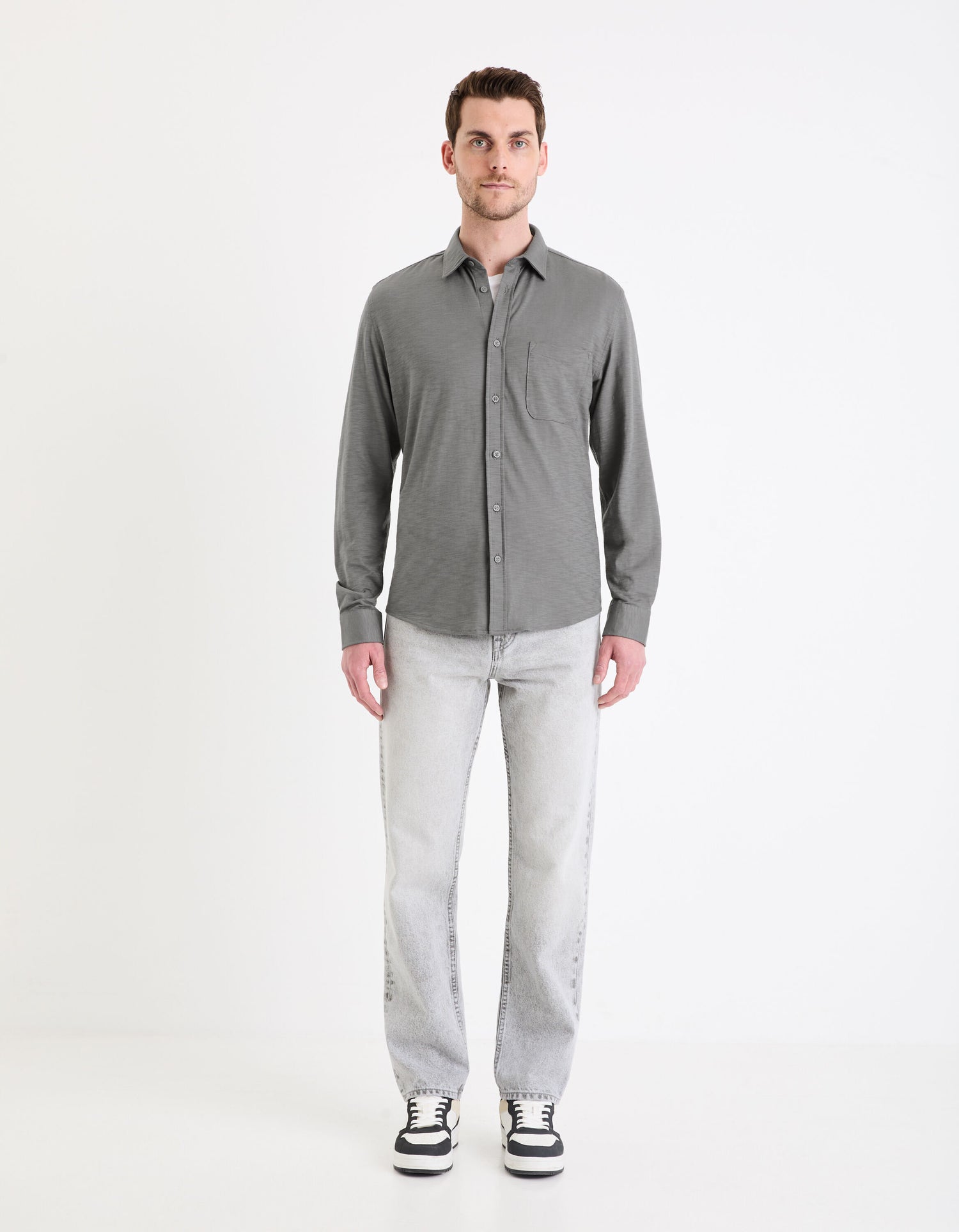 Regular Plain Knit Shirt_GASELLE_GREY_02