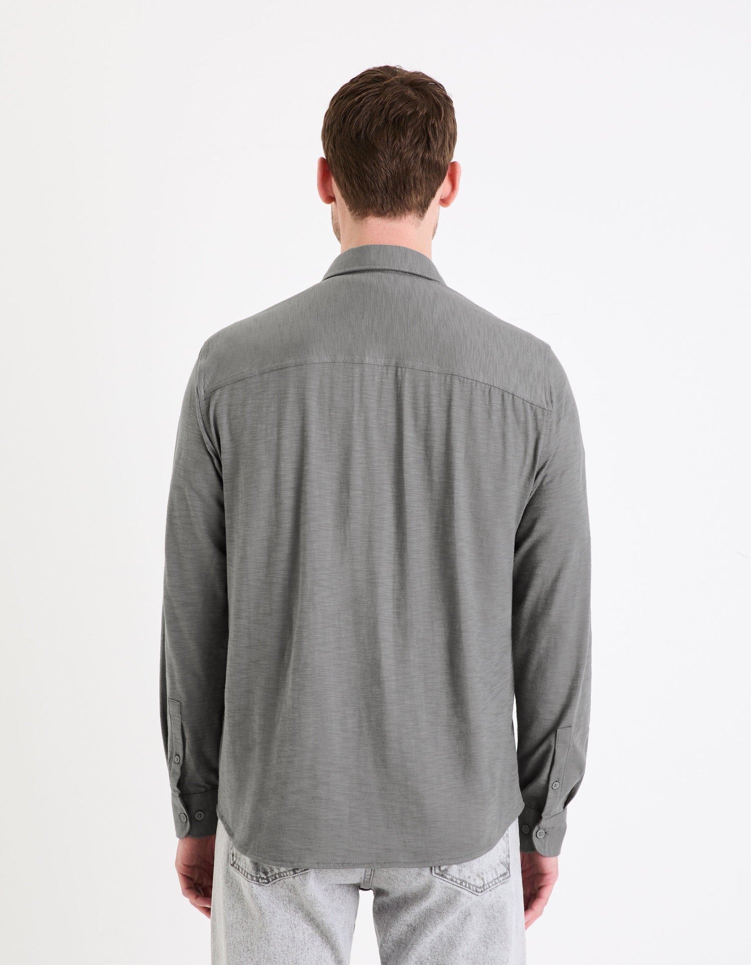 Regular Plain Knit Shirt_GASELLE_GREY_04