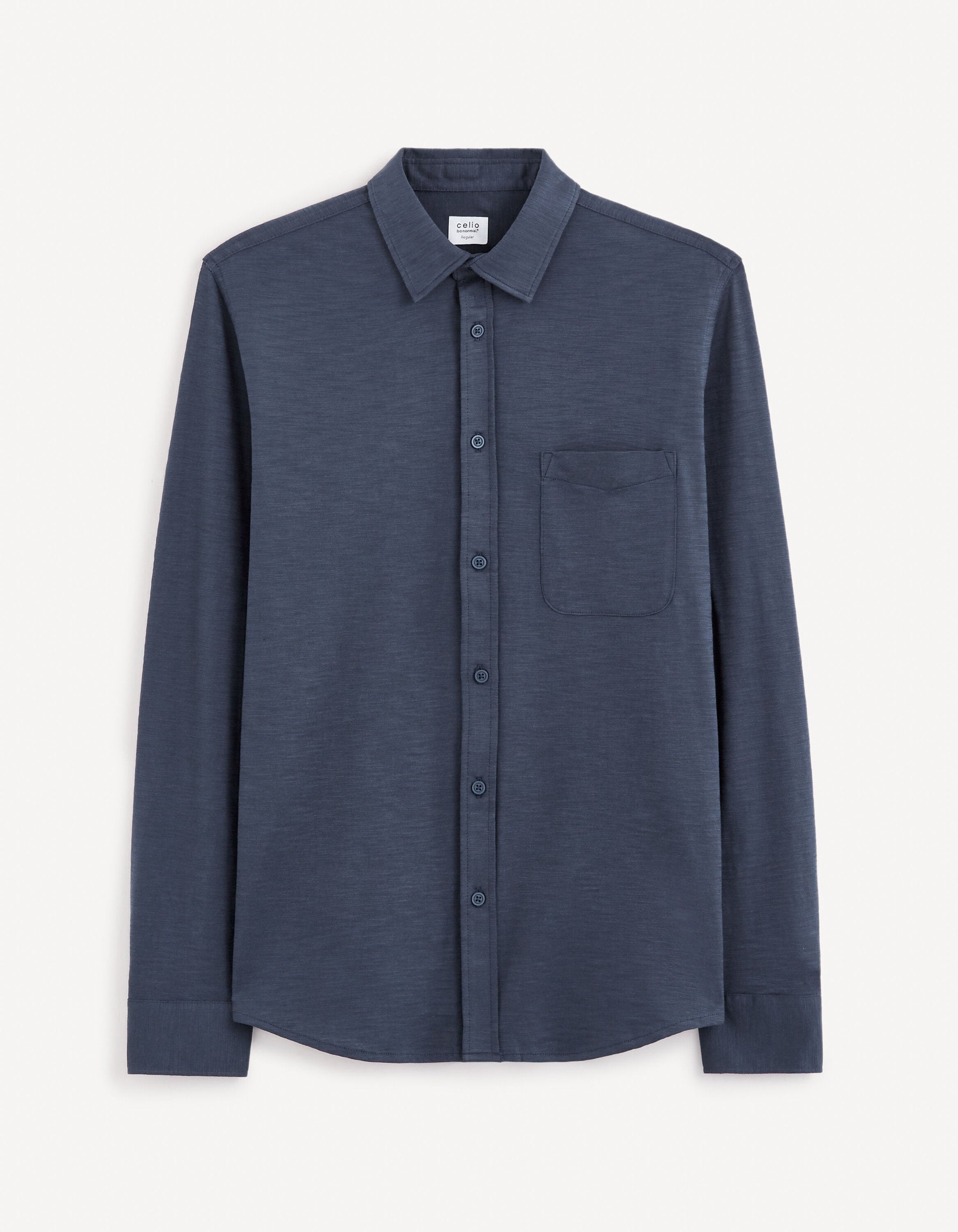 Regular Plain Knit Shirt_GASELLE_NAVY_01