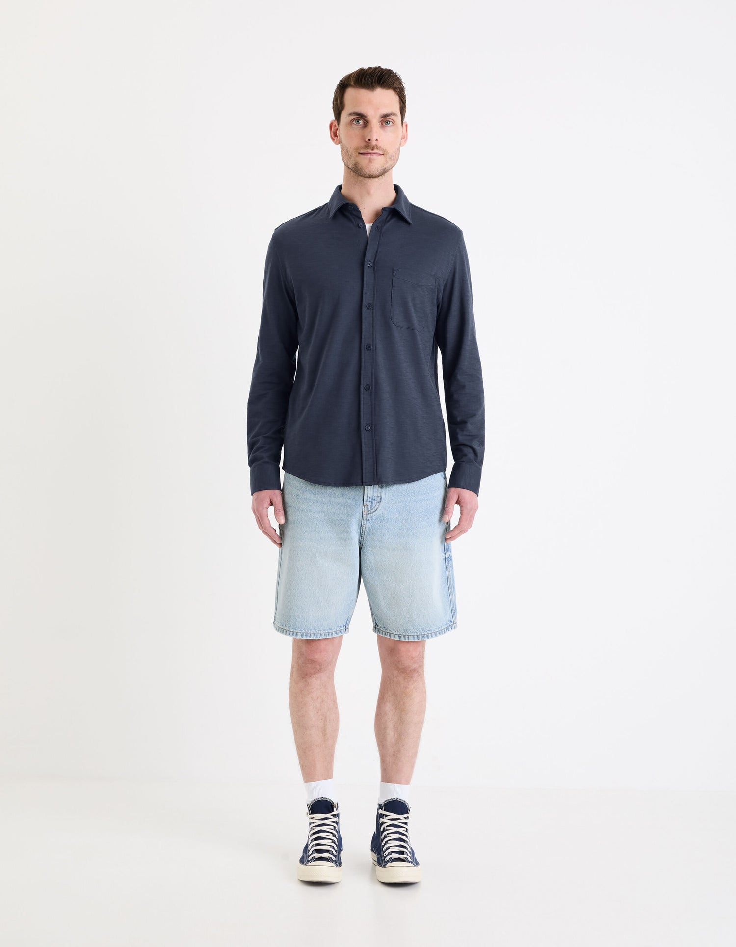 Regular Plain Knit Shirt_GASELLE_NAVY_02