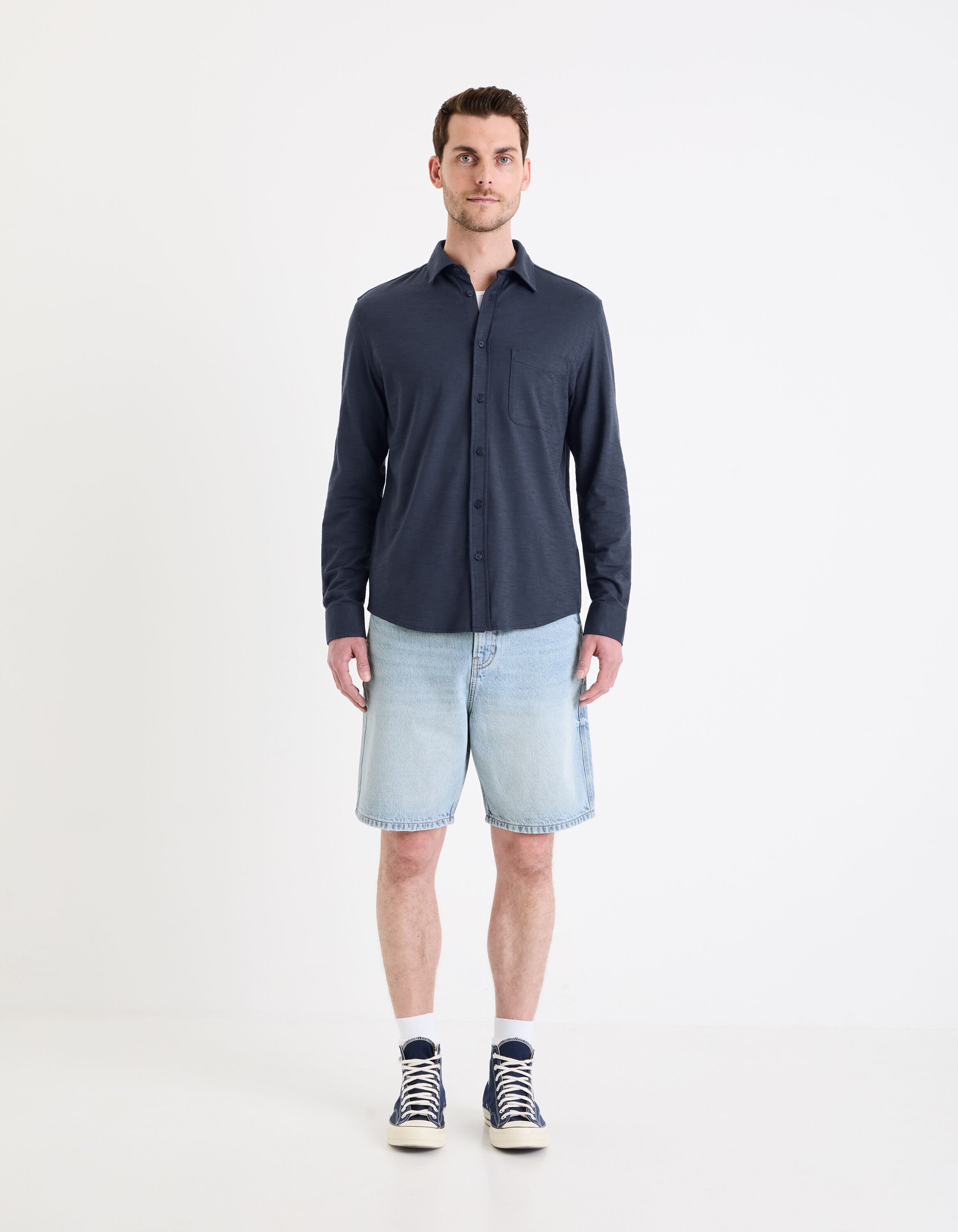 Regular Plain Knit Shirt_GASELLE_NAVY_02
