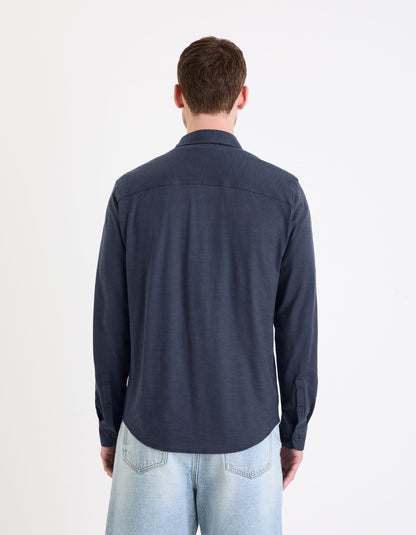 Regular Plain Knit Shirt_GASELLE_NAVY_04