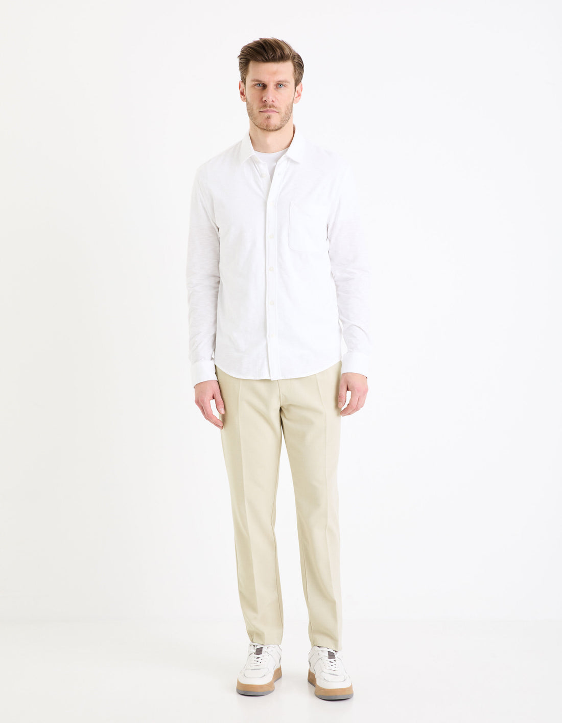 Regular Plain Knit Shirt_GASELLE_WHITE_02