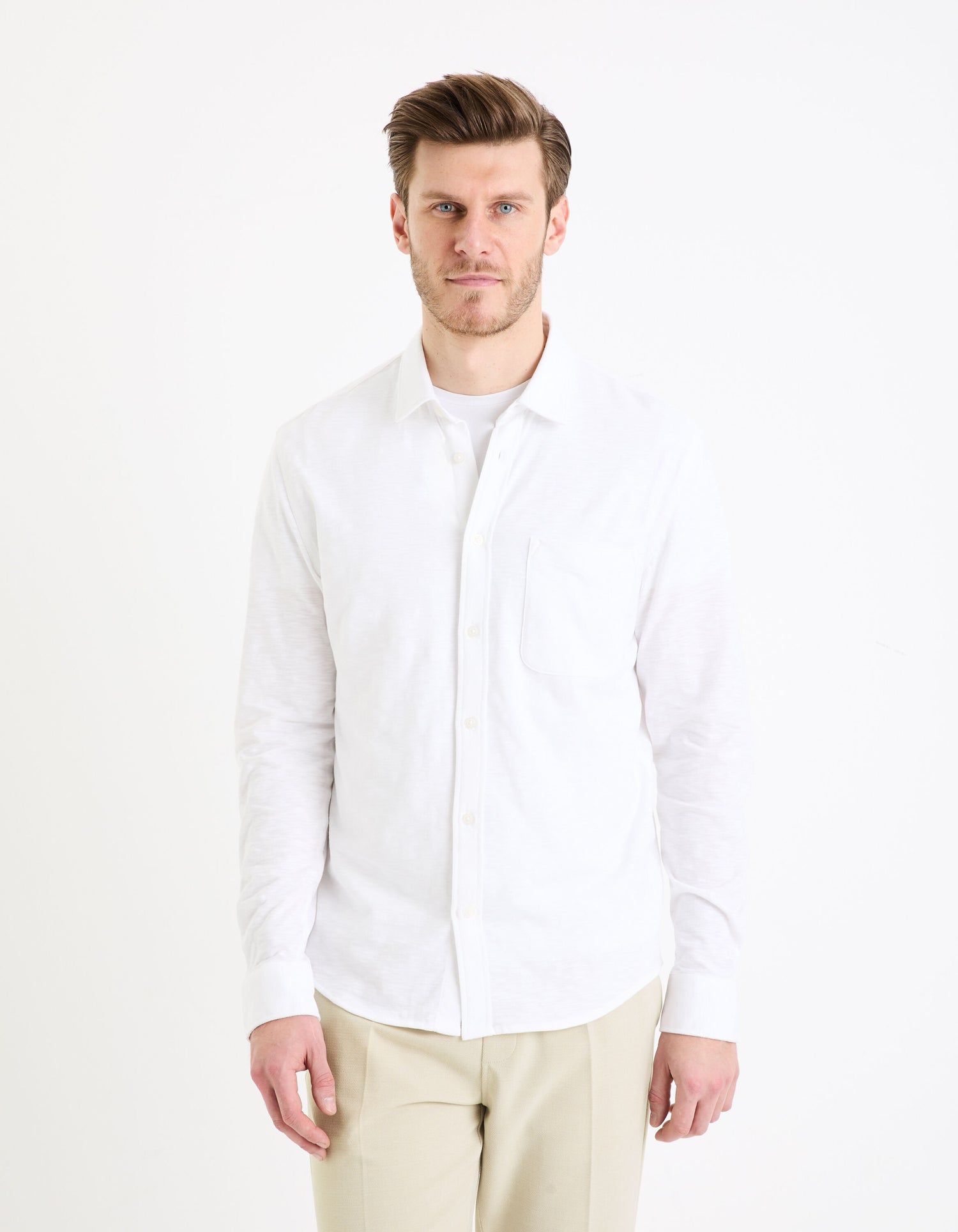 Regular Plain Knit Shirt_GASELLE_WHITE_03