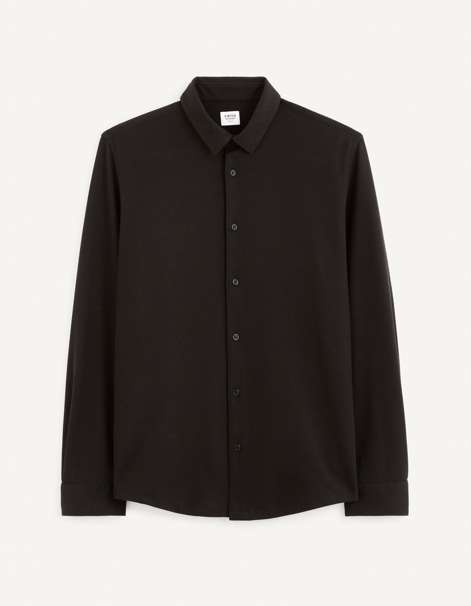 Regular Plain Embossed Shirt_GAWAFFLE_BLACK_01