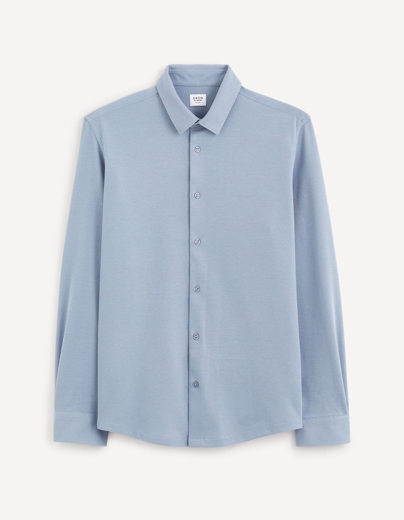 Regular Plain Embossed Shirt_GAWAFFLE_LIGHT BLUE_01