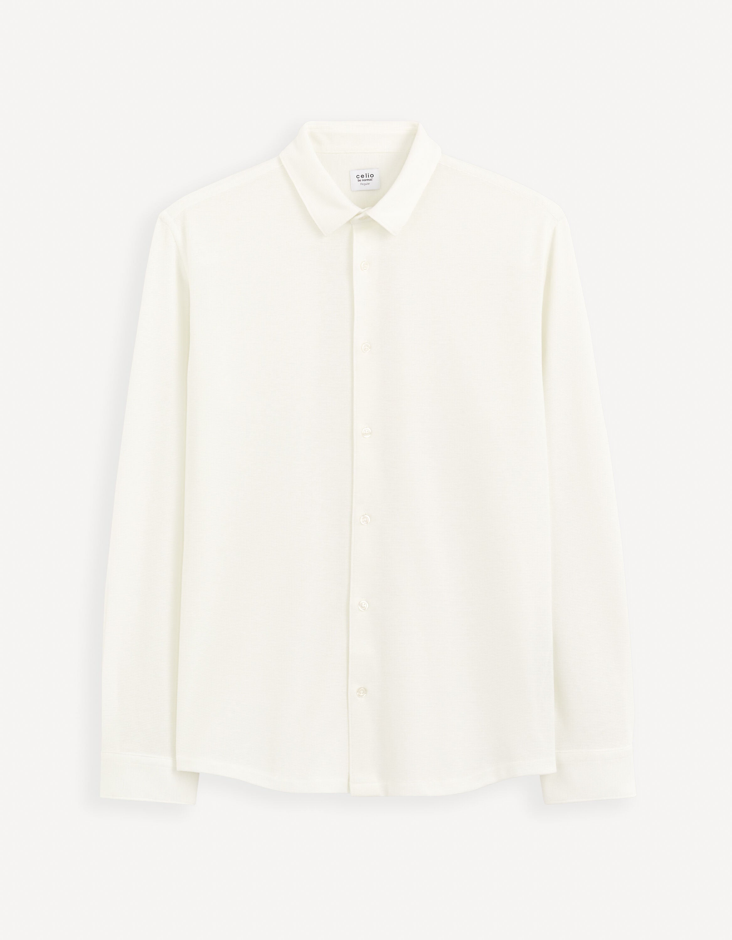 Regular Plain Embossed Shirt_GAWAFFLE_WHITE_01