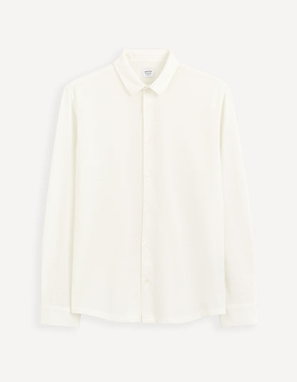 Regular Plain Embossed Shirt_GAWAFFLE_WHITE_01