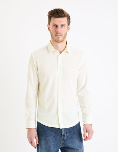 Regular Plain Embossed Shirt_GAWAFFLE_WHITE_03