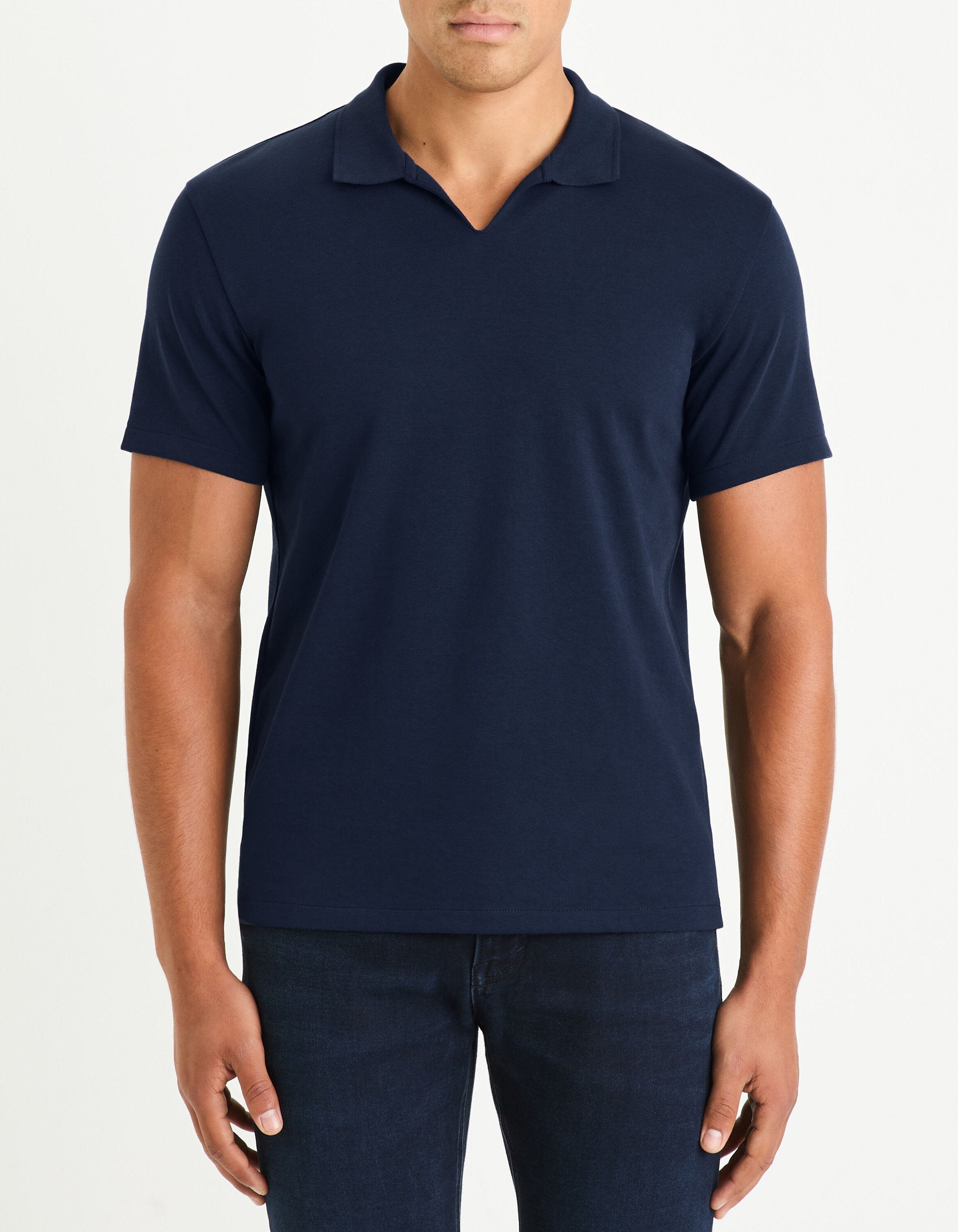 Celio_Navy Regular Polo Shirt Cuban Collar in Cotton Blend_GEHAIR_NAVY_01
