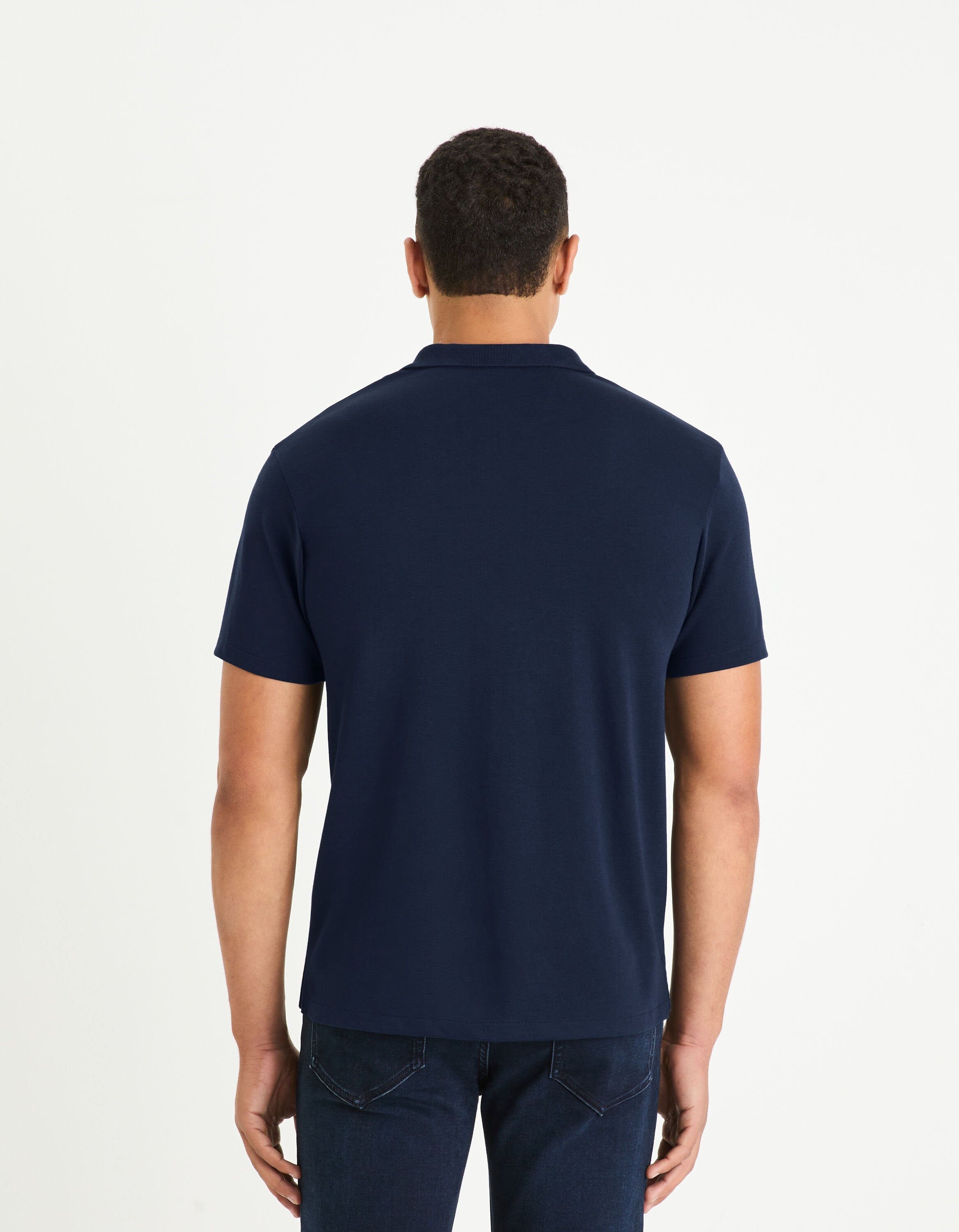 Celio_Navy Regular Polo Shirt Cuban Collar in Cotton Blend_GEHAIR_NAVY_03