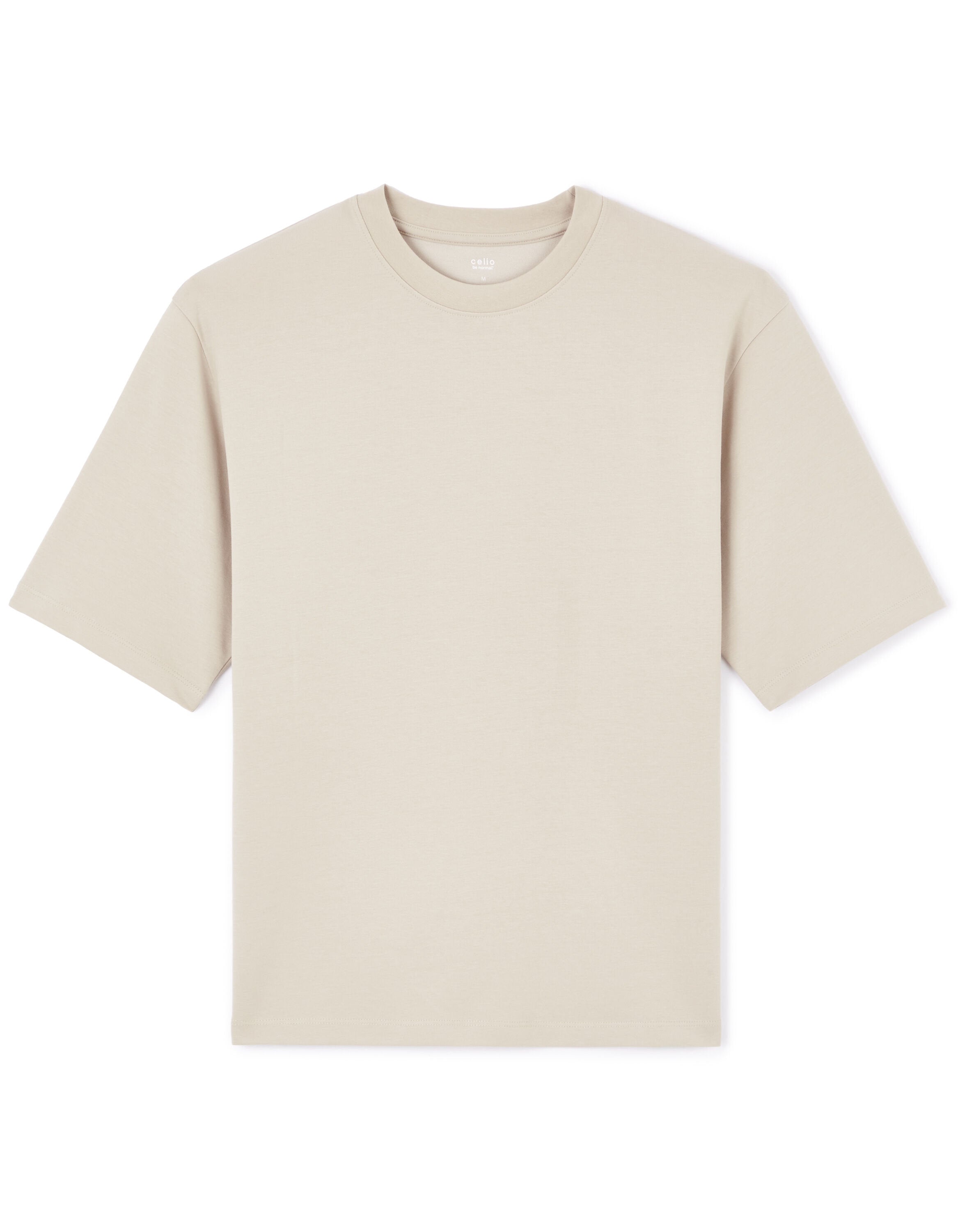Celio_Oversized Crew Neck Cotton Blend T-Shirt - Beige_GEHEM_SAND_03