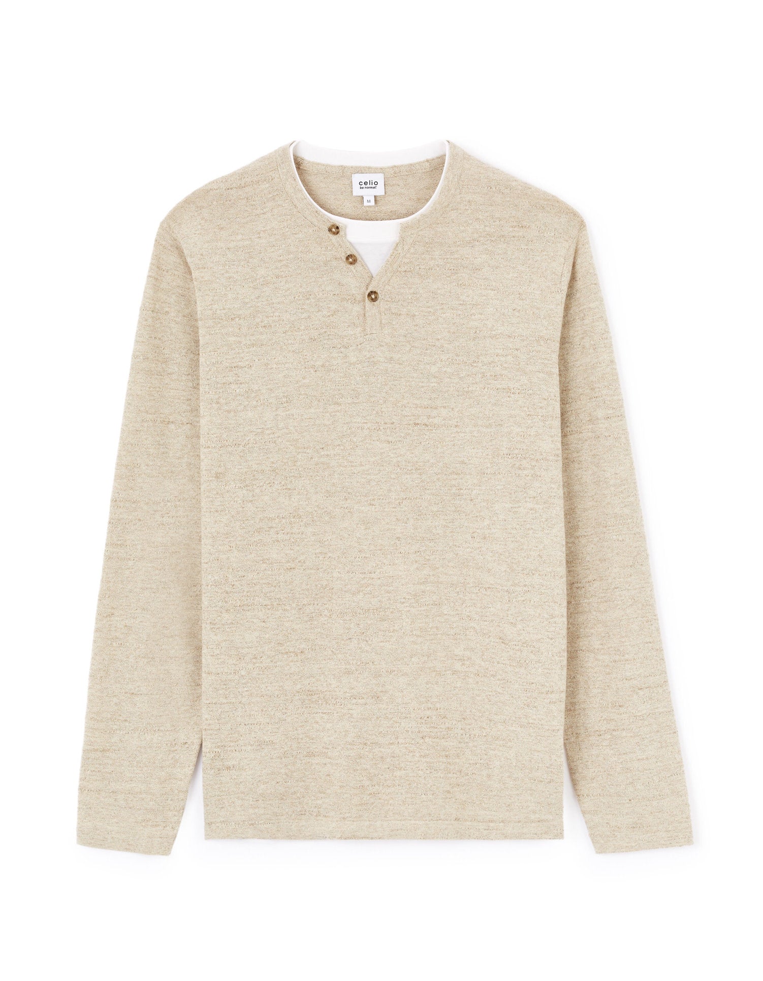 Celio_Beige Tunisian Collar Sweater Mixed Cotton_GELANO_BEIGE MEL_04