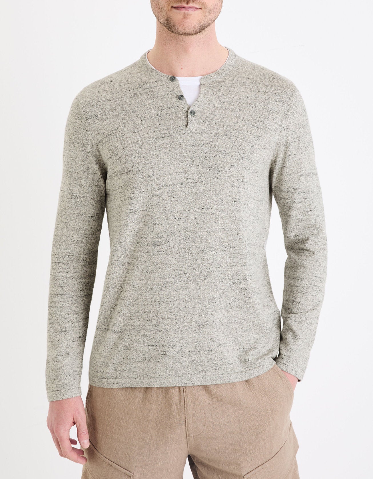 Celio_Grey Tunisian Collar Sweater Mixed Cotton_GELANO_GREY MEL_01