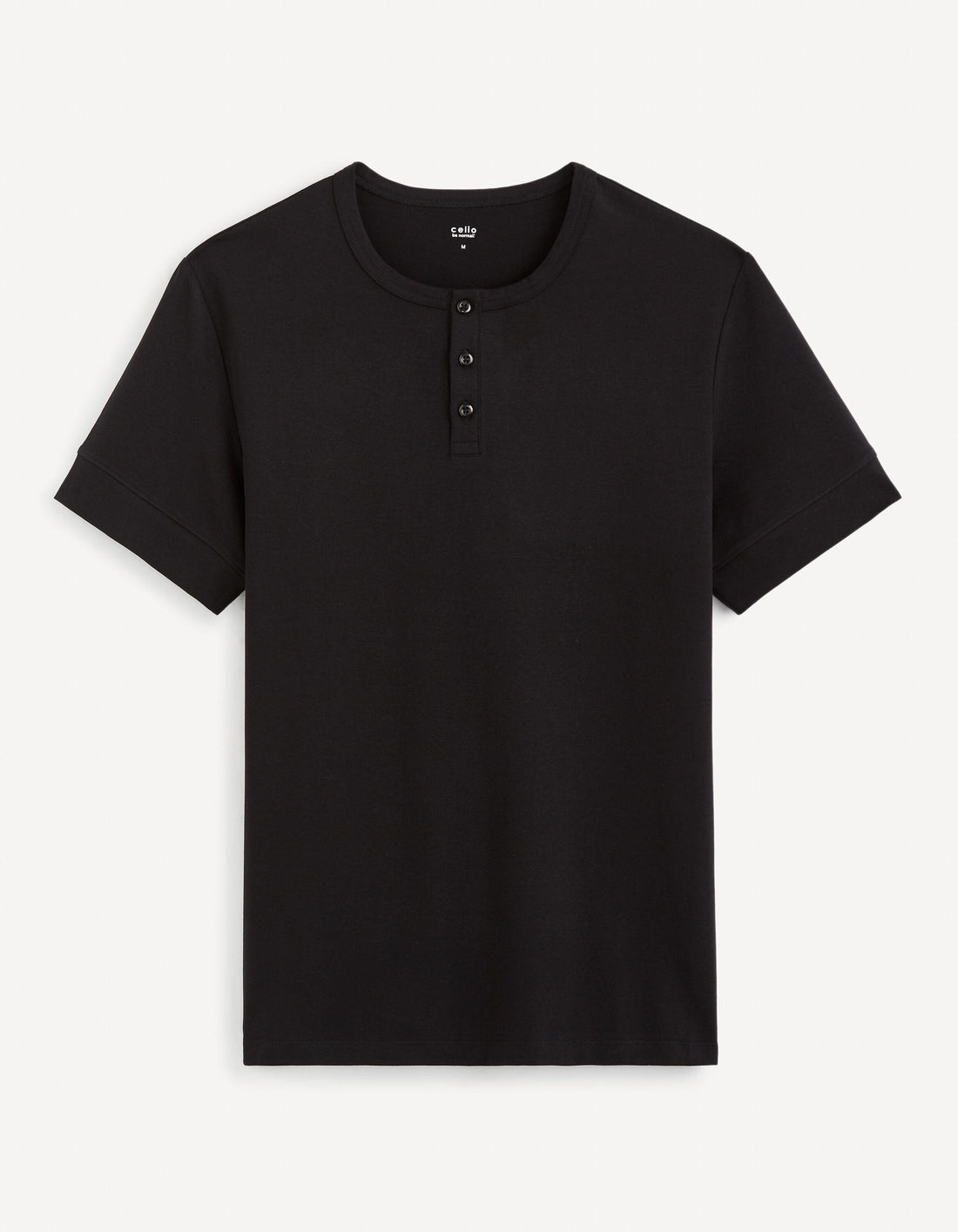 Straight Stretch Cotton Henley Collar T-Shirt_GELEY_BLACK_01