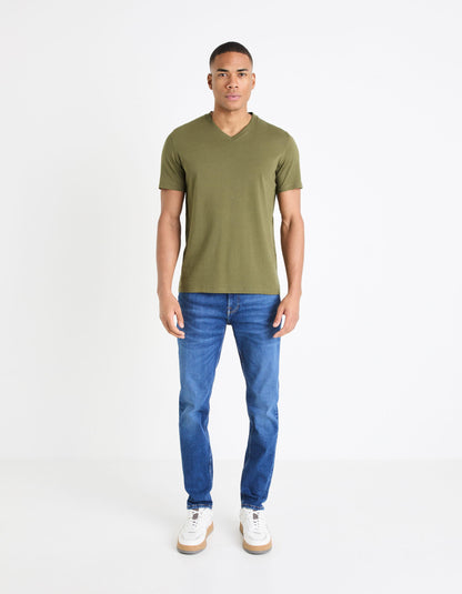 Cotton V-Neck T-Shirt_GENFILE_DARK KHAKI_02