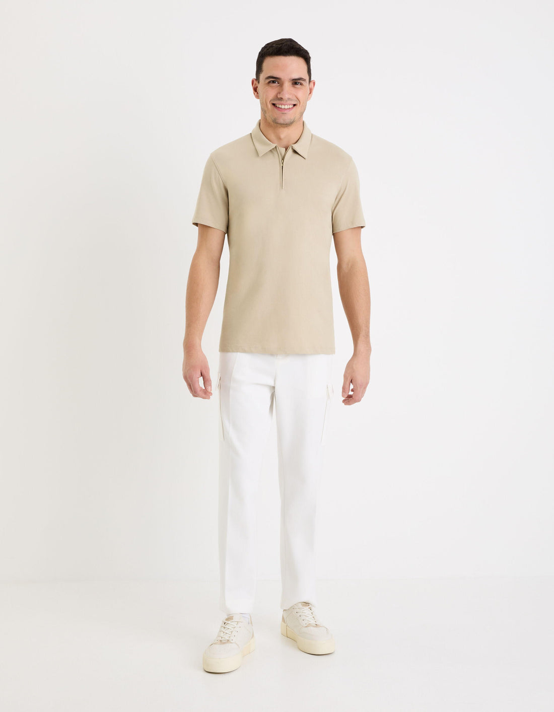 Cotton Blend Jersey Polo Shirt_GEREGUL_LIGHT TAUPE_02