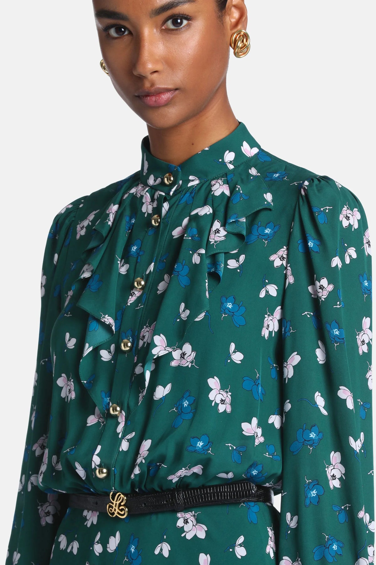 Luisa Spagnoli Var Fondo Verde Women Gervaso - Floral Midi Dress with Ruffles SKU: GERVASO_4614 Image 03