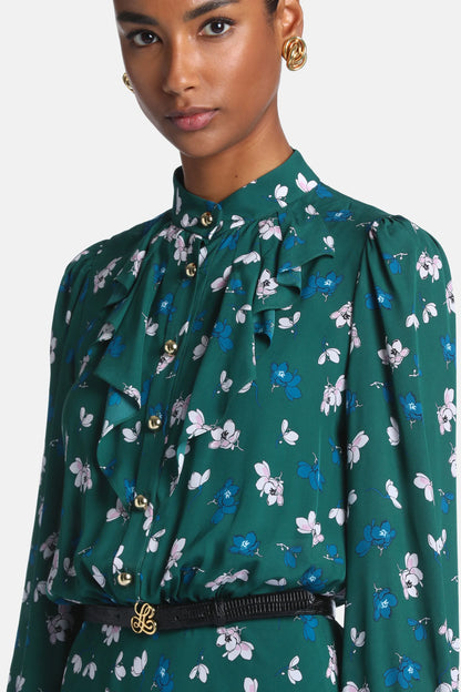 Luisa Spagnoli Var Fondo Verde Women Gervaso - Floral Midi Dress with Ruffles SKU: GERVASO_4614 Image 03