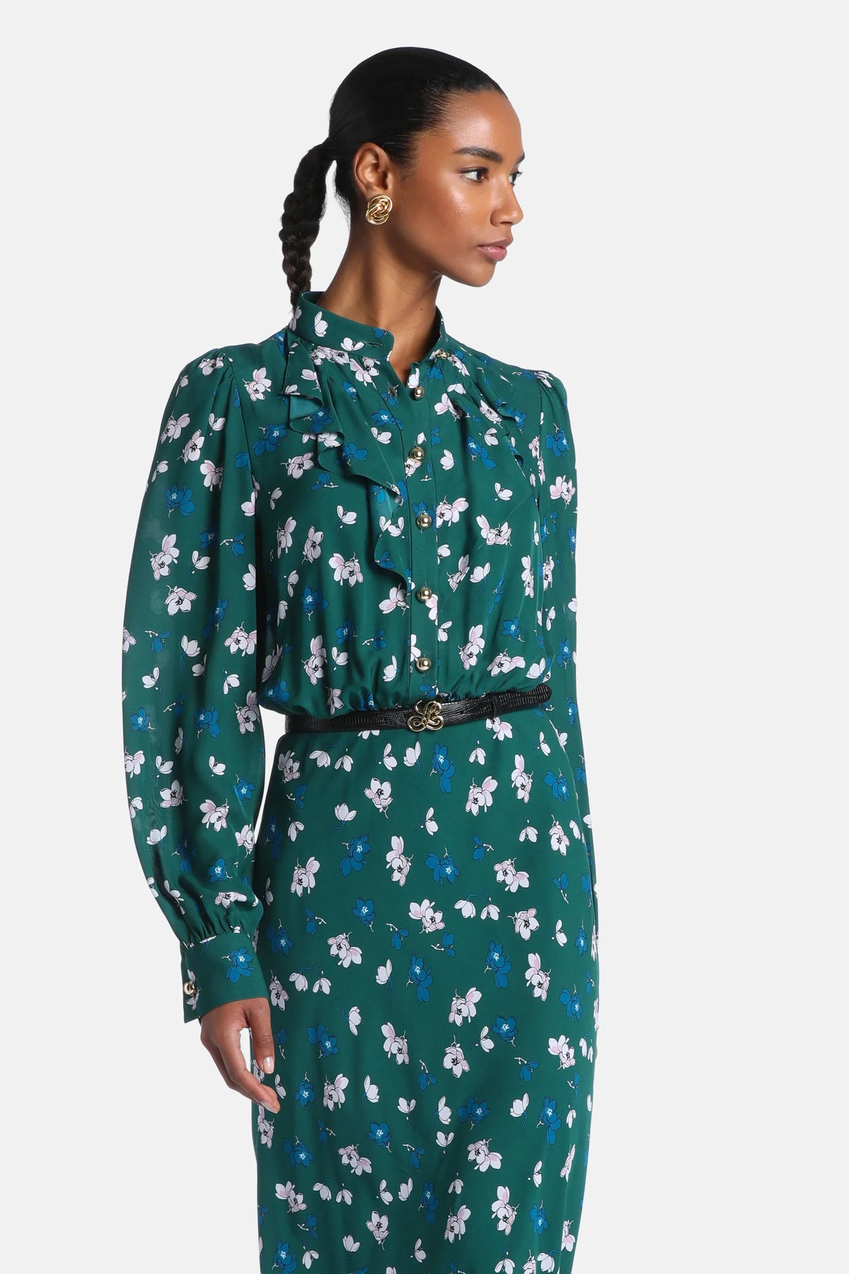 Luisa Spagnoli Var Fondo Verde Women Gervaso - Floral Midi Dress with Ruffles SKU: GERVASO_4614 Image 04