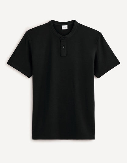 Cotton Polo Shirt With Mandarin Collar_GESOHEL_BLACK_01