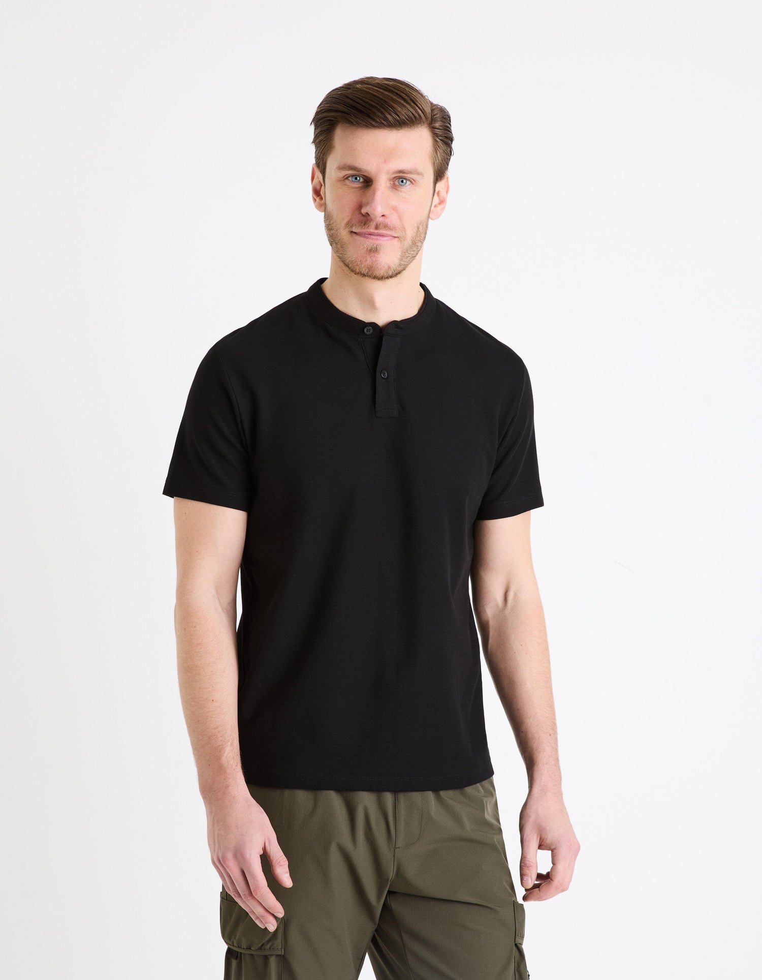 Cotton Polo Shirt With Mandarin Collar_GESOHEL_BLACK_03