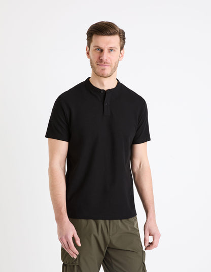 Cotton Polo Shirt With Mandarin Collar_GESOHEL_BLACK_03