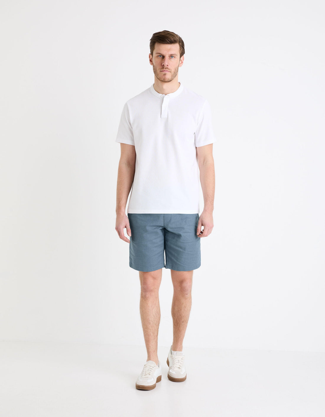 Cotton Polo Shirt With Mandarin Collar_GESOHEL_OPTICAL WHITE_02