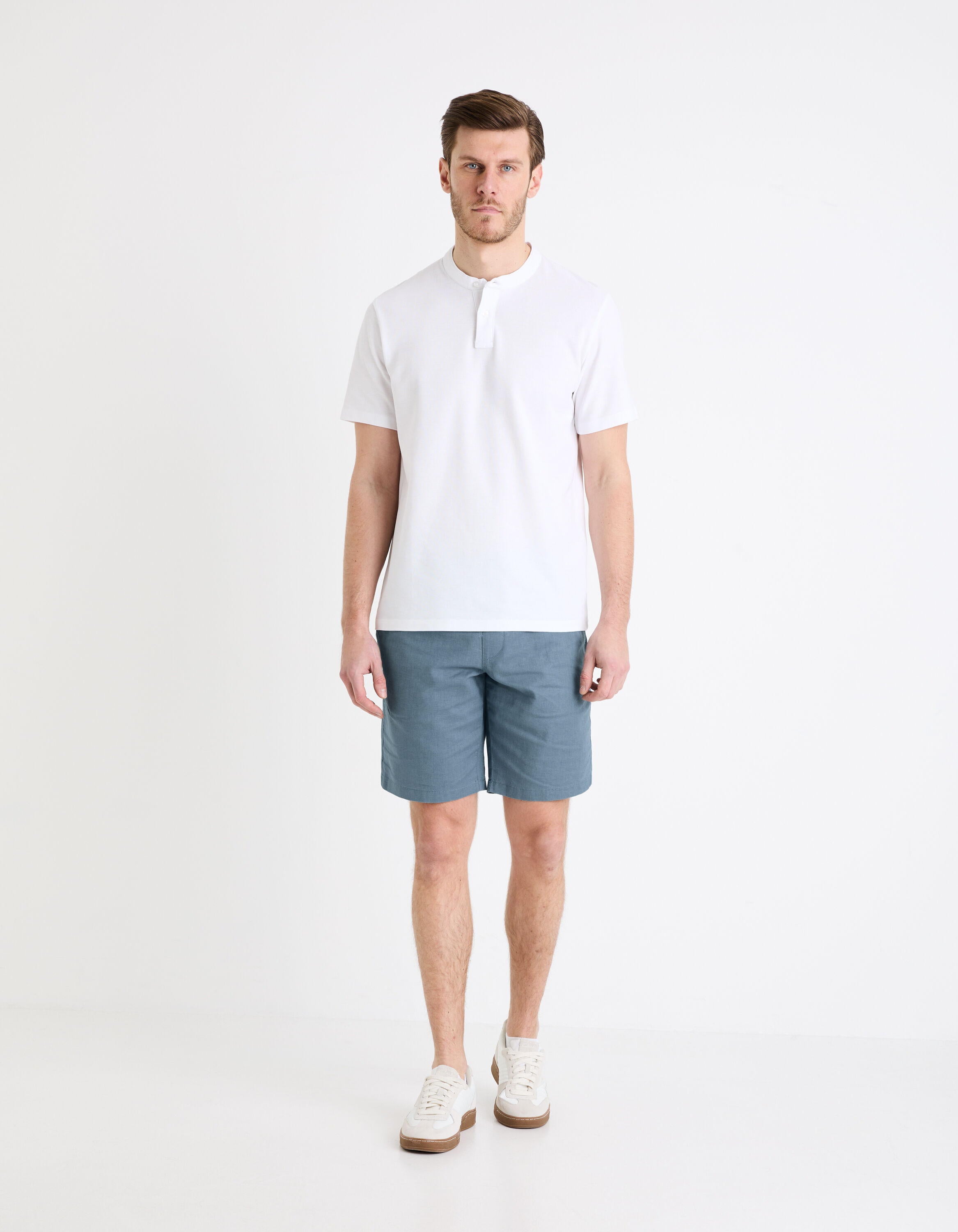 Cotton Polo Shirt With Mandarin Collar_GESOHEL_OPTICAL WHITE_02
