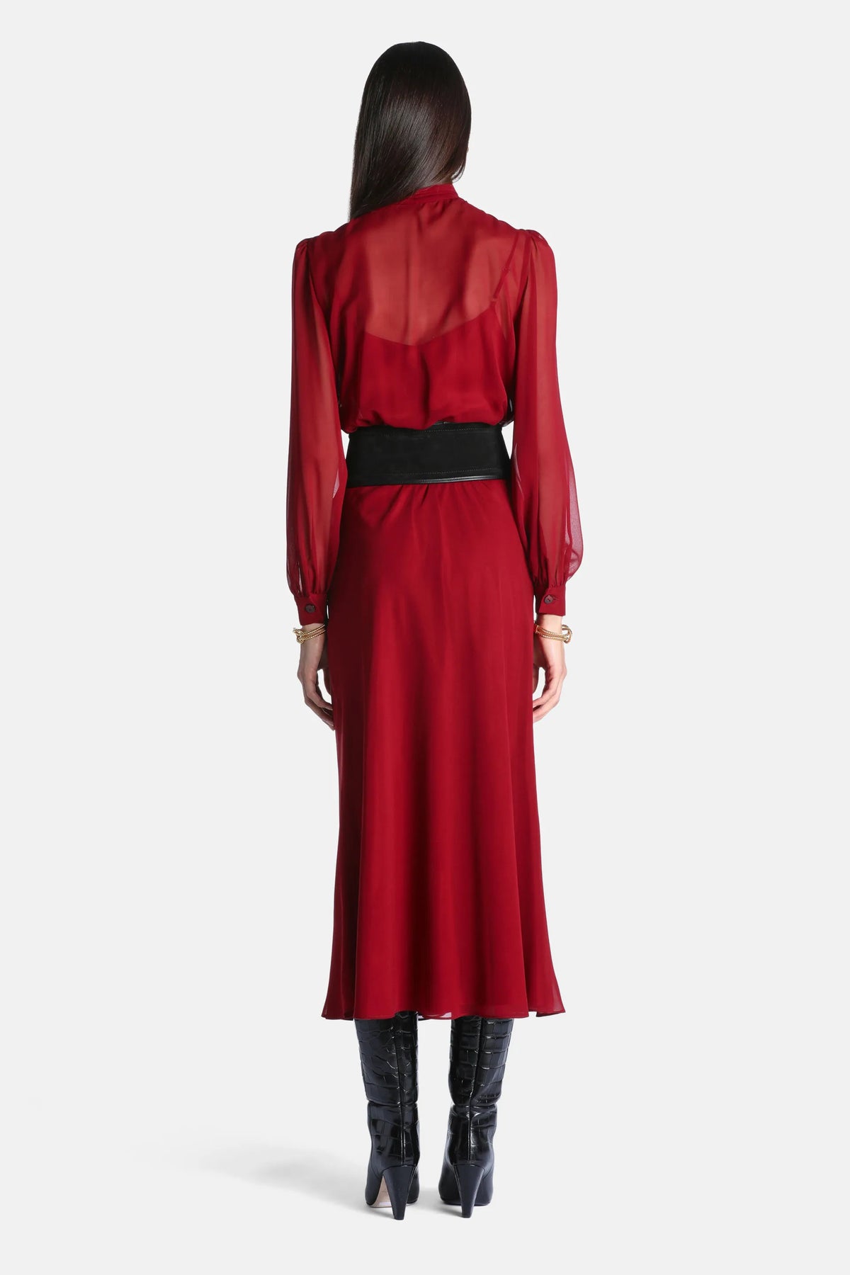 Luisa Spagnoli Bordeaux Women Gessica - Elegant Silk Midi Dress SKU: GESSICA_2417 Image 02