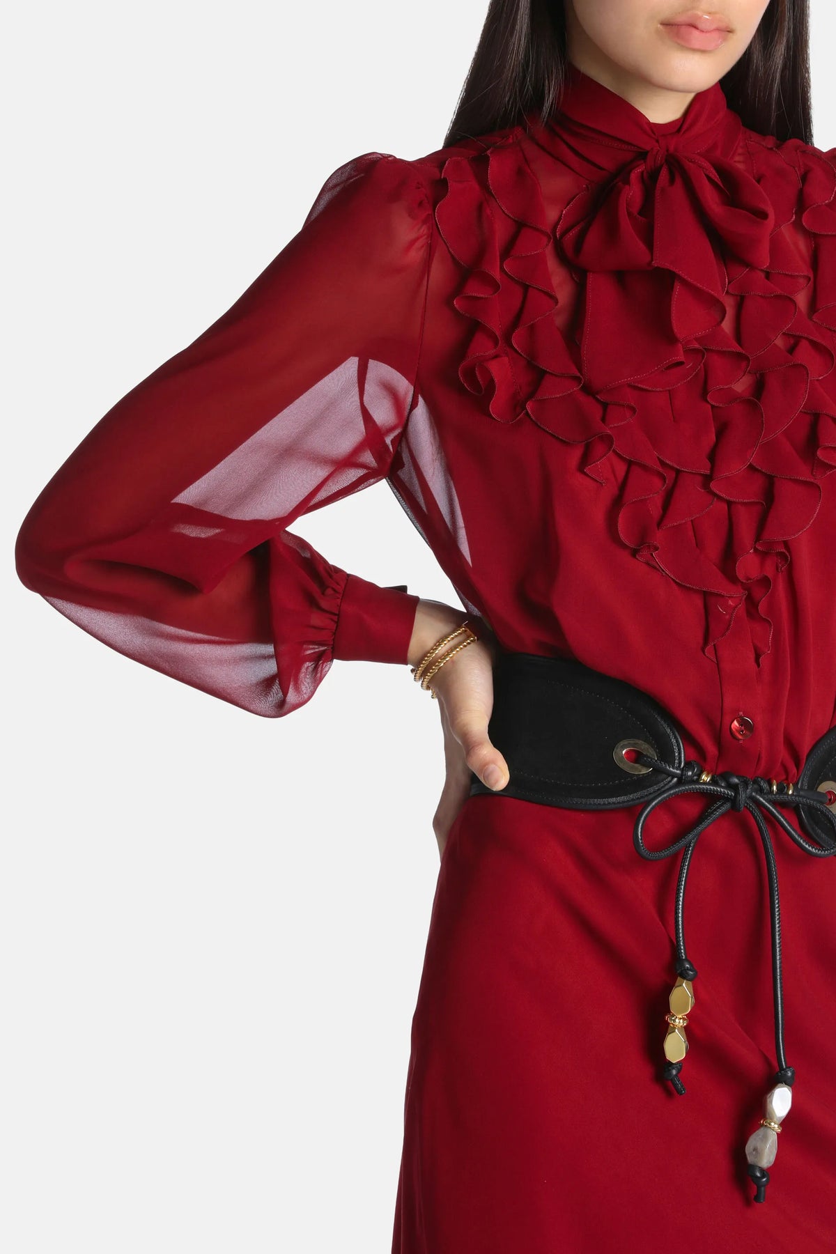 Luisa Spagnoli Bordeaux Women Gessica - Elegant Silk Midi Dress SKU: GESSICA_2417 Image 04