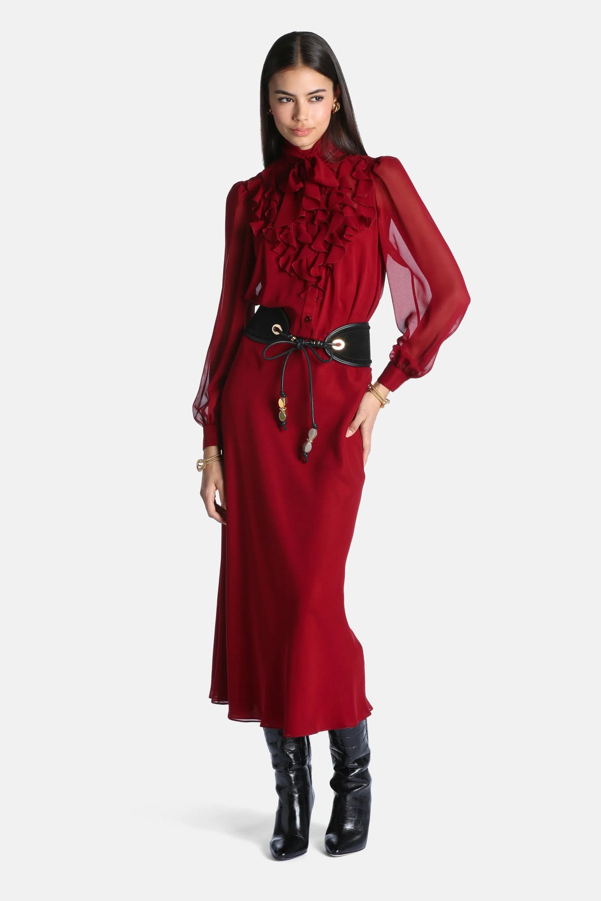 Luisa Spagnoli Bordeaux Women Gessica - Elegant Silk Midi Dress SKU: GESSICA_2417 Image 05