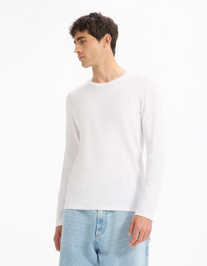 Celio_Optical White_Long-Sleeved Round Neck T-Shirt_GEUNIML_OPTICAL WHITE_01