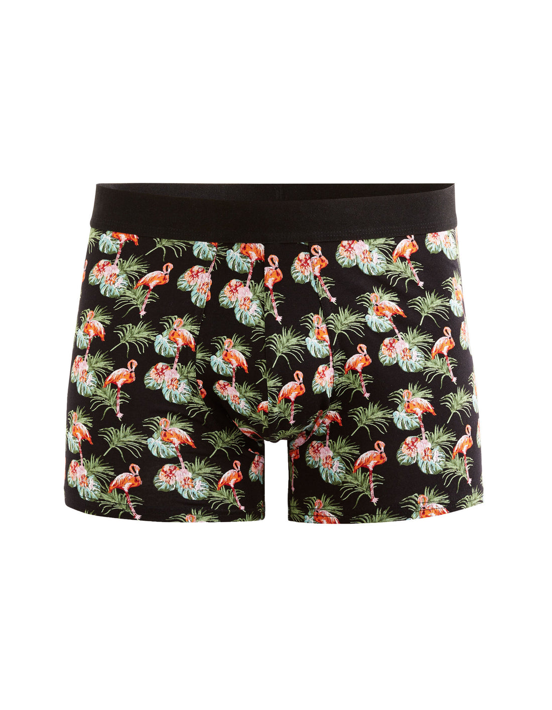 Stretch Cotton Boxer Shorts With Pink Flamingo Patterns - Black_01