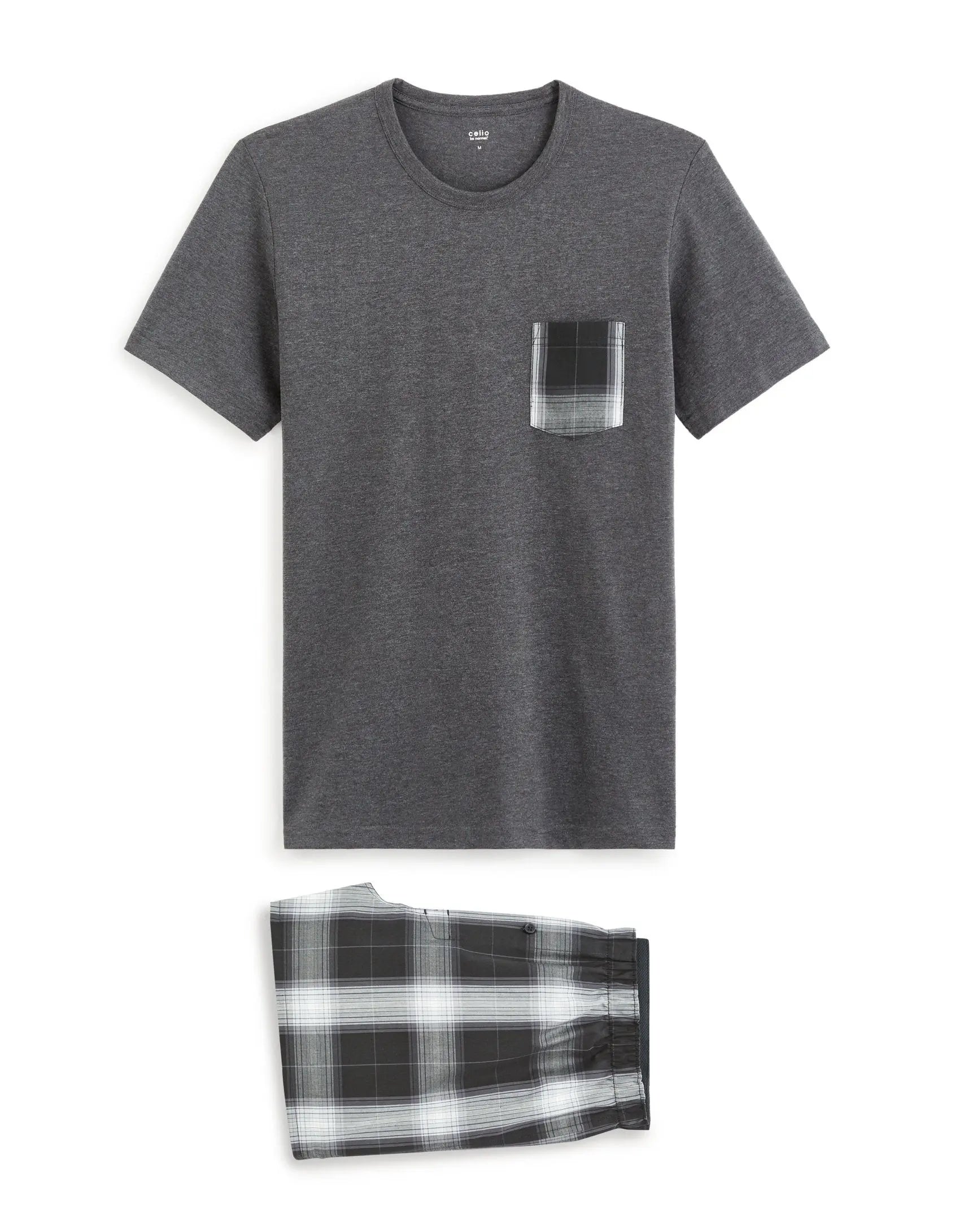 Celio_Cotton Blend Top and Bottom Pajamas - Anthracite_GIPYSHORT2_ANTHRA MEL_03
